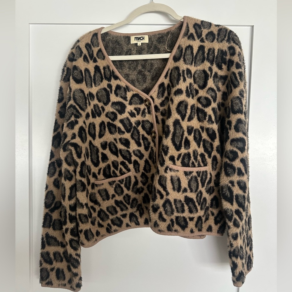 FRNCH Leopard Print Cardigan - Black and Cream